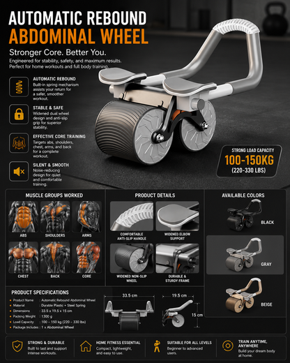 Automatic Rebound Abdominal Wheel with Phone Holder