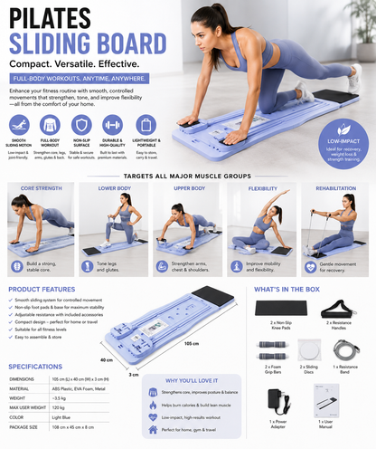 Pilates Sliding Board – Compact Home Fitness System for Full-Body Training